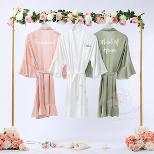 Personalized Satin Bridesmaid Ruffle Robe, Custom Matching Bridal Party Gifts, Bridal Party Gifts