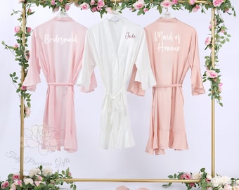 Personalisierte Rüschen Satin Brautjungfer Robe, Hochzeit Geschenk