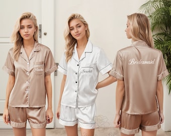 Personalized Satin Bridesmaid Pajama Set, Bachelorette Party Gift