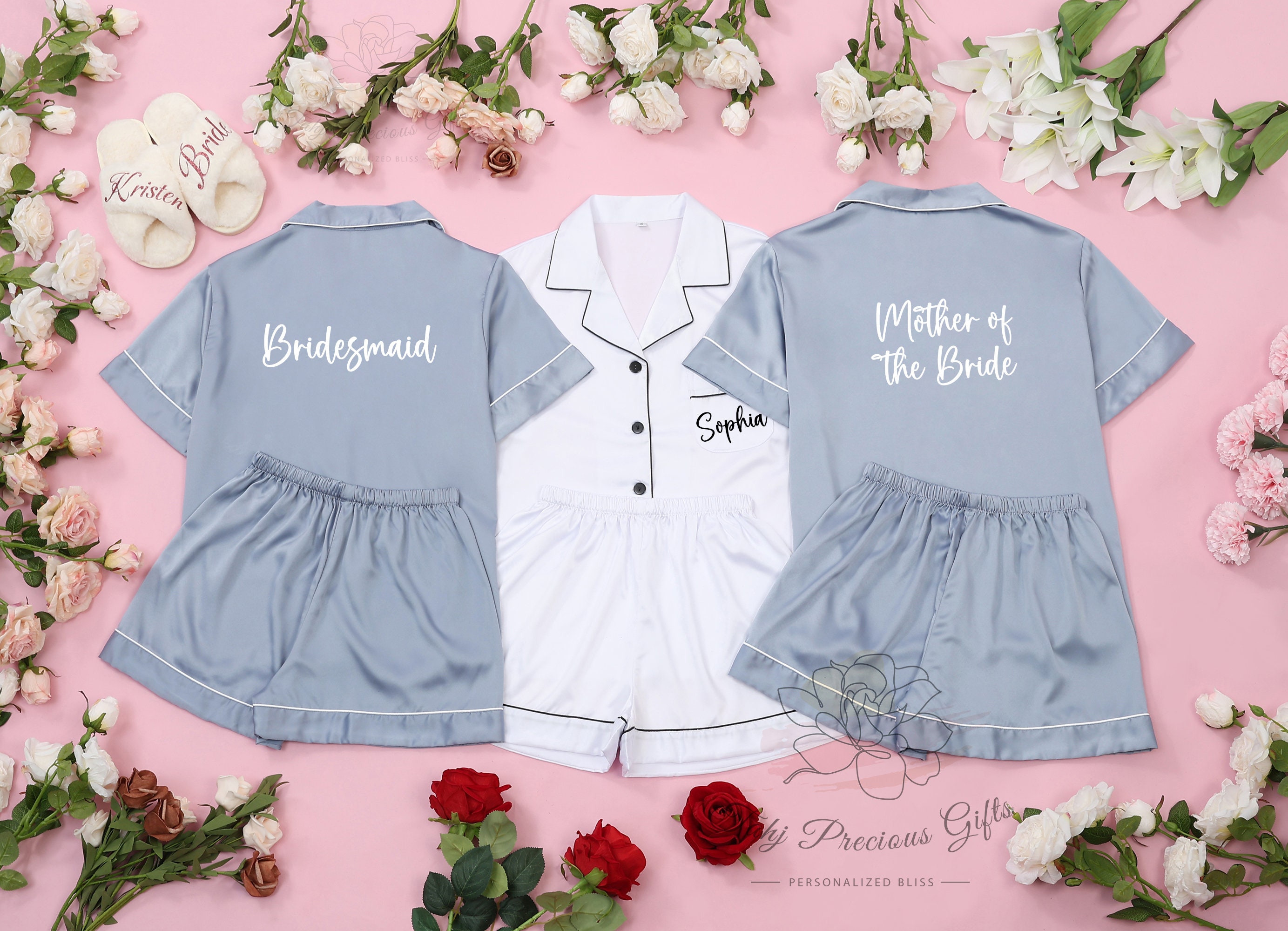 Bridesmaid Pajamas Set of 5,6,7, Bridesmaids Matching PJs, Satin Pyjama Set, Bridal Shower Gifts