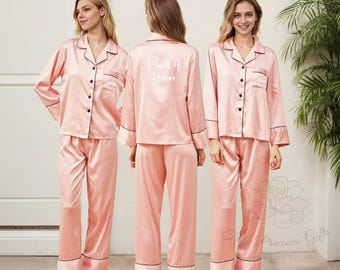 Monogram Bridesmaid Pajamas, Bridesmaid Loungewear PJS Gift, Long Sleeve Pajamas Bridesmaid, Wedding Pajamas Bridal Party Gifts
