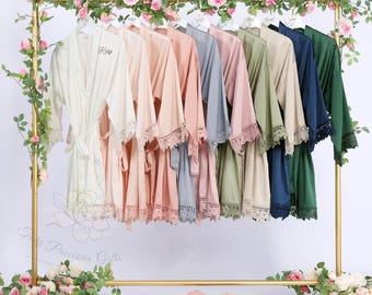 Personalizowane szlafroki dla druhen z koronką | Spersonalizowane szlafroki dla druhen na poranek ślubu | Prezent na przygotowania dla panny młodej i druhen