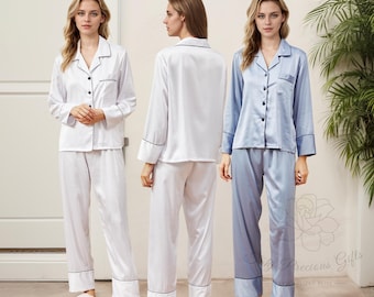 Pyjama voor bruidsmeisjes, pyjama voor bruidsmeisjes, pyjama met lange mouwen, bijpassende pyjamabroek, voorstel bruidsmeisje, cadeaus bruidsmeisje