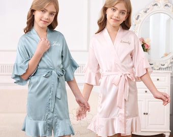 Blush Flower Girl Robe, Bridal Shower Party Robe, Junior Bridesmaid Ruffle Robes, Bridesmaids Proposal Gift