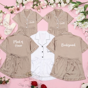 Bridesmaid pajamas, Bridesmaid PJs, Bridesmaid Gifts, Bridal PJs, Bride Satin Shorts, Soft Bridesmaid Pajama Sets