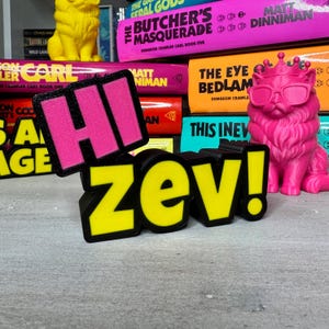 ¡Hola Zev! Estantería decorativa para biblioteca, letrero DCC, regalo para amantes de los libros, impresión 3D