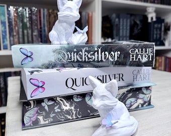 White Fox with Butterfly Quicksilver Bookshelf Decor 3d Printed Fantasy Book Lover Gift