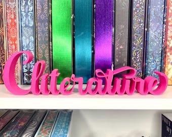 Cliterature Bookshelf Sign 3D Printed Library Decor, Custom Colors Genre