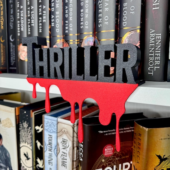Thriller Library Decor Bookshelf Genre Sign Book Lover Gift Custom