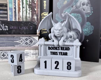 Contador de libros, decoración de estantería de gárgola, rastreador de libros, impresión 3D, regalo para amantes de los libros, libros leídos este año