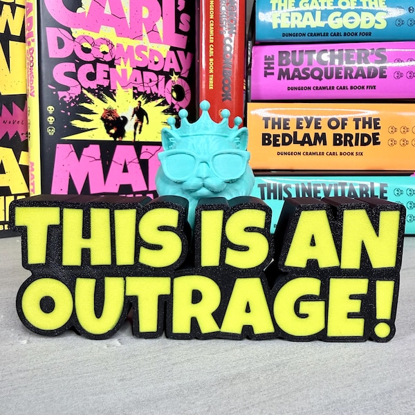 This is an Outrage! Library Decor Bookshelf, DCC Sign, Book Lover Gift, LitRPG Gift, 3d Printed