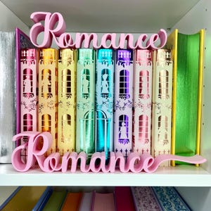 Letrero de estantería de libros románticos, regalo para amantes de los libros, colores personalizados, decoración para club de lectura, impresión 3D