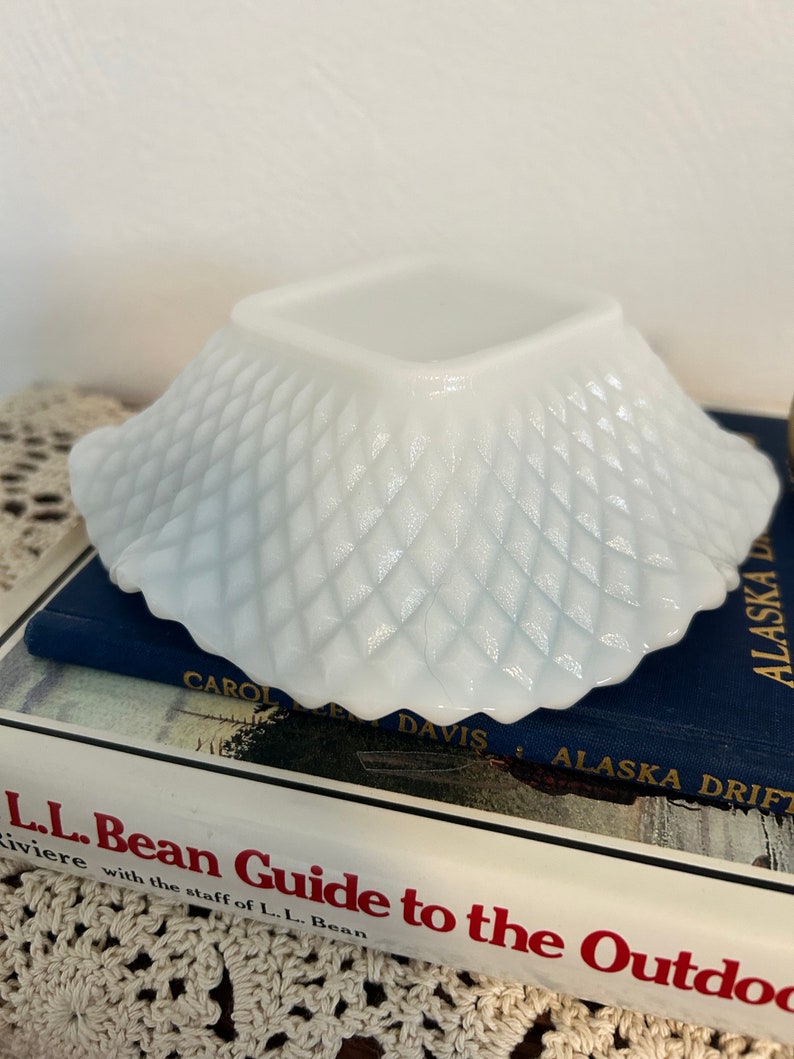 Vintage Diamond Point Milk Glass Bowl image 3