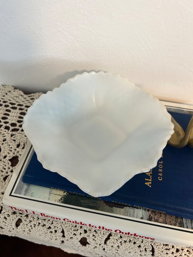 Vintage Diamond Point Milk Glass Bowl image 4