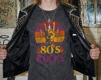 Vintage Wash T Shirt Black | 80s Rock Glam Metal Print | Regular Fit Cotton Crewneck