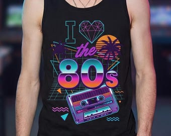 Tank Top Men Solid Black | I Love the 80s | Vintage Retail Fit Cotton