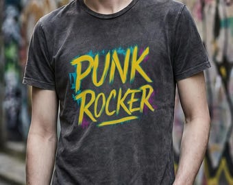 Vintage Wash T Shirt Black | 80s Punk Graffiti Style | Regular Fit Cotton Crewneck
