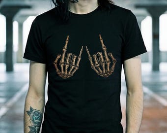 Classic Graphic Tee Black | Skeleton Rocker Hands Design | Soft Cotton Crewneck