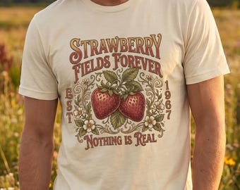 Classic Graphic Tee Natural | Strawberry Fields Botanical Design | Soft Cotton Crewneck