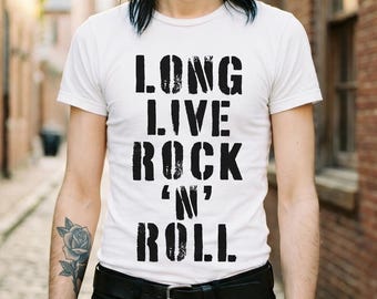 Classic Graphic Tee White | Rock N Roll Stencil Print | Soft Cotton Crewneck