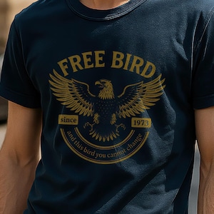 Vintage Free Bird T-Shirt: Distressed Eagle Graphic, Soft Blue Denim