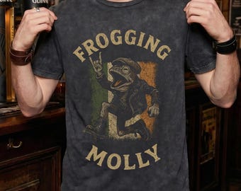 Vintage Wash T Shirt Black | Irish Frog Celtic Punk | Regular Fit Cotton Crewneck
