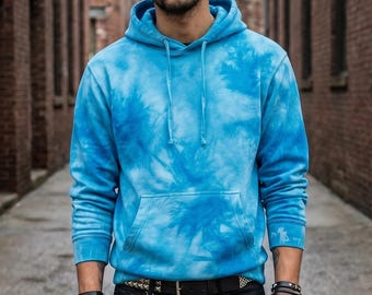 Batik Hoodie Aqua | Handgefärbtes Pullover | Mittelschweres Baumwollfleece