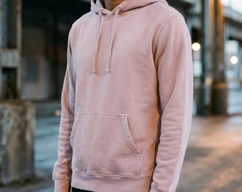 Pigment Dye Hoodie Pink | Vintage Wash Pullover | Midweight Cotton Fleece