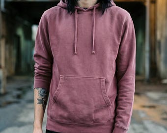Pigment Dye Hoodie Maroon | Vintage Wash Pullover | Midweight Cotton Fleece