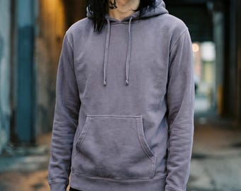 Pigment Dye Hoodie Purple | Vintage Wash Pullover | Midweight Cotton Fleece