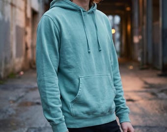Pigment Dye Hoodie Mint | Vintage Wash Pullover | Midweight Cotton Fleece