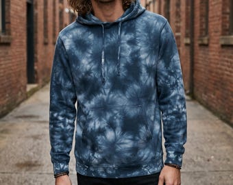 Batik Hoodie Navy | Handgefärbtes Pullover | Mittelschweres Baumwollfleece