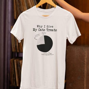 Graphic T-shirt grappige kattenliefhebber, cirkeldiagramshirt 'Waarom ik mijn katten traktaties geef', humoristisch T-shirt huisdiereigenaar cadeau