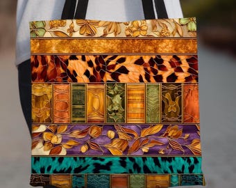 Animal Print Canvas Tote Bag, Leopard Tiger Pattern Gift for Readers Shoppers