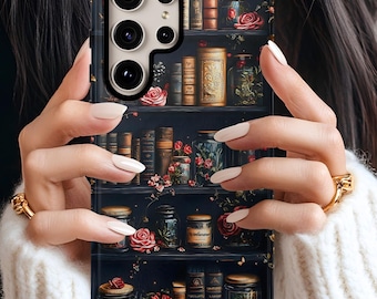 Gothic Bookshelf Phone Case Dark Academia Literary iPhone Samsung Cover Book Lover Gift