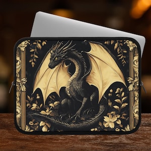 Black Dragon Laptop Sleeve: Fantasy Library Computer Case