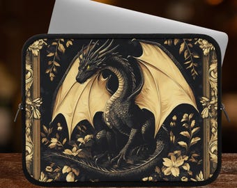 Black Dragon Laptop Sleeve: Fantasy Library Computer Case