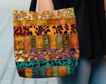 Animal Print Canvas Tote Bag, Leopard Tiger Pattern Gift for Readers Shoppers