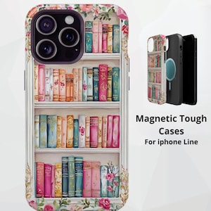 Floral Bookshelf iPhone Case: Vintage Magnetic MagSafe Cover