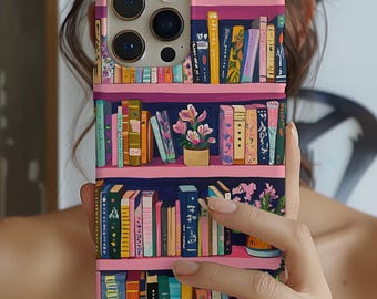 Vintage Pink Bookshelf Phone Case: Book Lover Gift  Bookish Literary cover iPhone, Galaxy , pixel