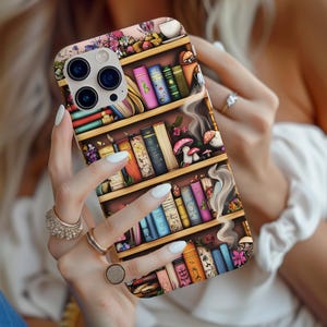 Funda para teléfono con temática de libros: diseño de estantería de jardín de hadas, regalo para amantes de los libros, funda para iPhone Galaxy Pixel