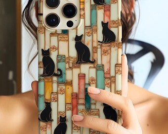 Bookish Phone Case, Reading Cat Cover, Literary Gift Librarian Teacher iPhone 18 Galaxy S26