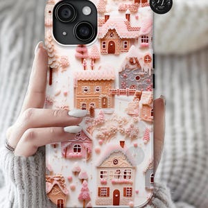 Enchanted Pink Winter Village Phone Case, Festive Holiday Aesthetic, Cozy Christmas Gift, iPhone, Samsung, Pixel Smartphone Case