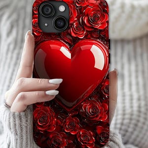 Vibrant Red Roses Heart Phone Case iPhone Samsung, Pixel Case, Valentine's Day