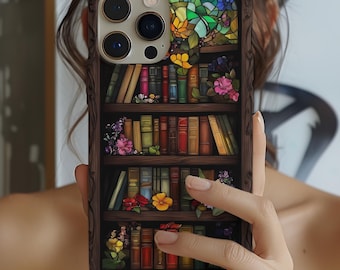 Floral Faux Stained Glass Phone Case: Book Lover Gift, iPhone, Galaxy, Pixel covers