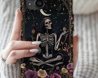 Halloween Skeleton and Roses Phone Case, Gothic Beauty, iPhone 16 15 14 13, Galaxy S24 S23 S22, Pixel 8 pro case, Mystical Twilight