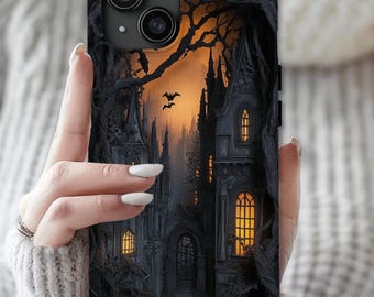 Black Dark  Haunted House Phone Case: Gothic Halloween Horror Cover Spooky iPhone, Galaxy, pixel