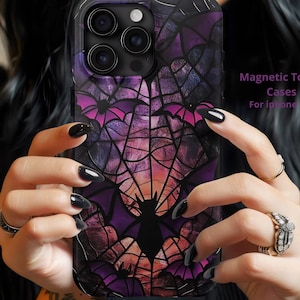 Gothic Bat Faux Stained Glass iPhone Case: Dark Academia MagSafe Compatible Holiday Cover