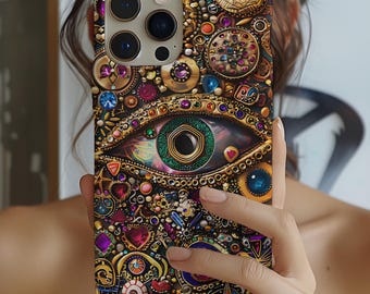Evil Eye Mosaic Phone Case: Gold Gemstone Collage Design  Gem Effects iPhone Galaxy Pixel