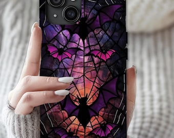 Gothic Bat Phone Case: Faux Stained Glass, Boho Halloween Design